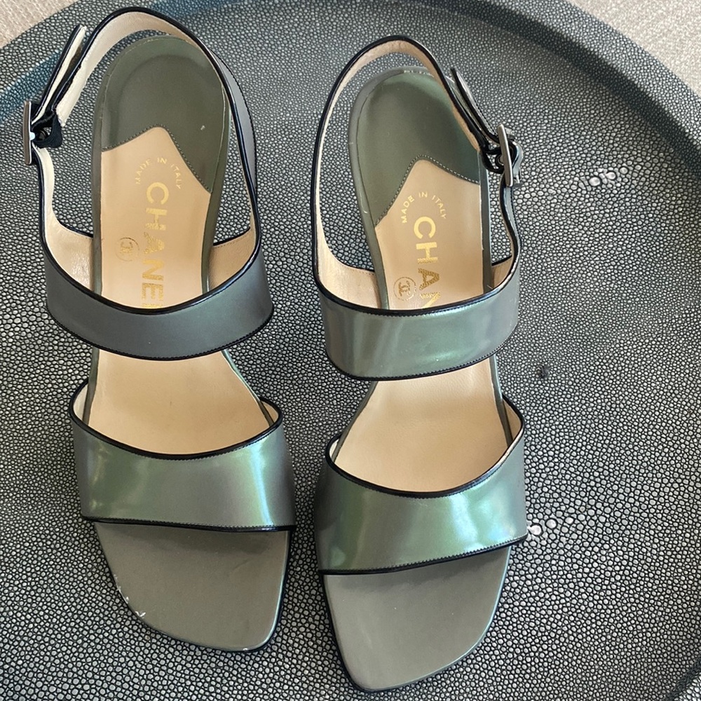 Chanel metallic grey sandal